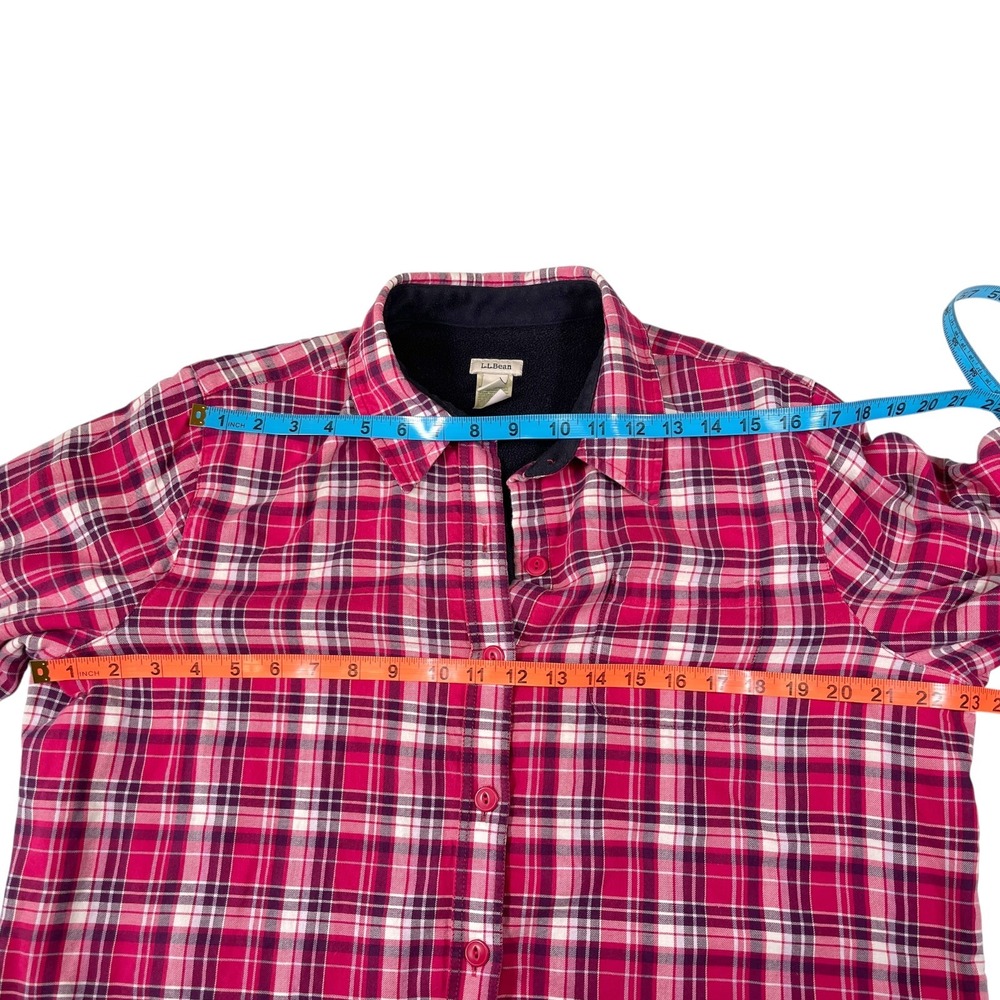 LL Bean L Pink Plaid Fleece Lined Flannel Shirt Jacket Gorpcore Cabin Outdoor - Picture 4 of 9